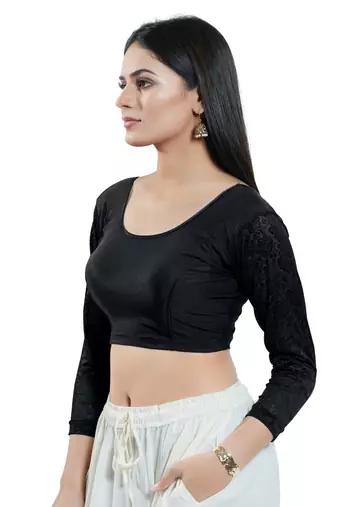 Stretchable Non - Padded Shimmer Round Neck Blouse