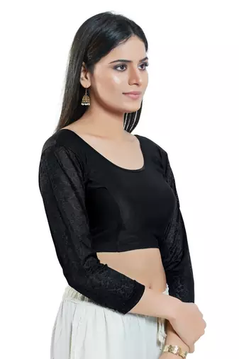 Stretchable Non - Padded Shimmer Round Neck Blouse