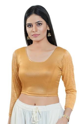 Stretchable Non - Padded Shimmer Round Neck Blouse