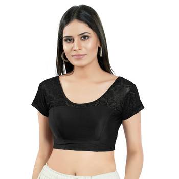 Stretchable Non - Padded Shimmer Round Neck Blouse 1