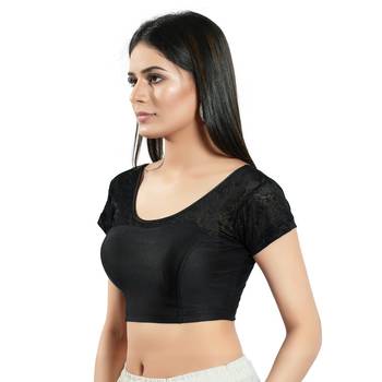 Stretchable Non - Padded Shimmer Round Neck Blouse 3