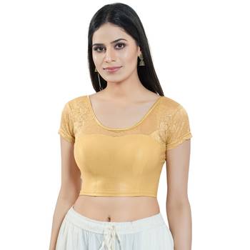 Stretchable Non - Padded Shimmer Round Neck Blouse 1