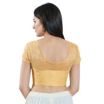 Stretchable Non - Padded Shimmer Round Neck Blouse 2