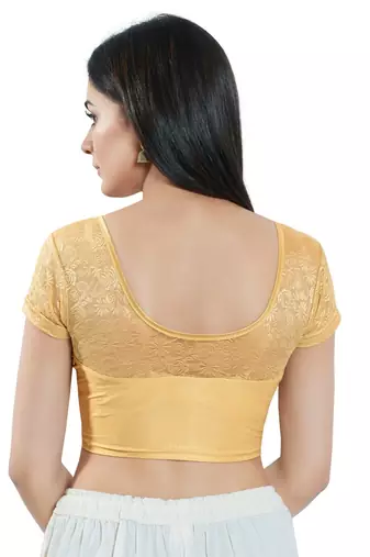 Stretchable Non - Padded Shimmer Round Neck Blouse