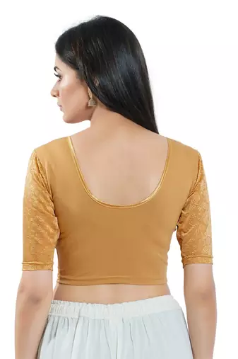 Gold Cotton and Lycra  Plain Readymade Blouse