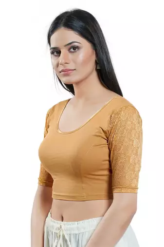 Gold Cotton and Lycra  Plain Readymade Blouse