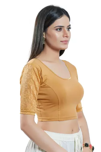 Gold Cotton and Lycra  Plain Readymade Blouse