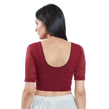 Maroon Cotton Round Neck Readymade Blouse 2