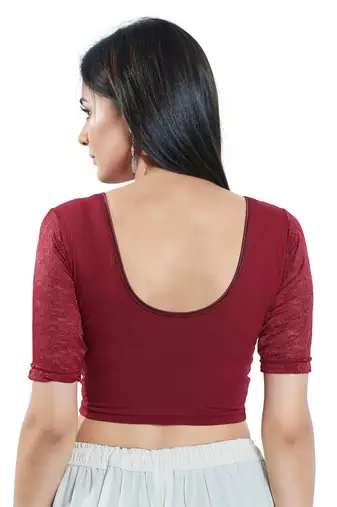 Maroon Cotton Round Neck Readymade Blouse
