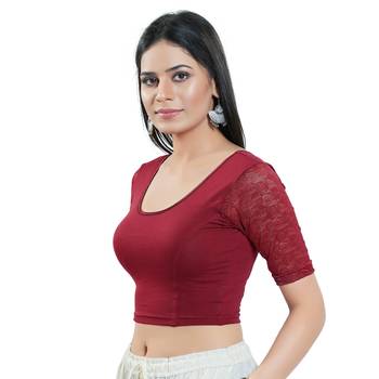 Maroon Cotton Round Neck Readymade Blouse 3