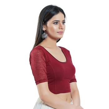 Maroon Cotton Round Neck Readymade Blouse 4