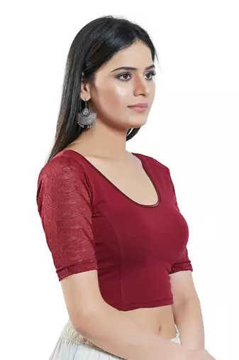 Maroon Cotton Round Neck Readymade Blouse