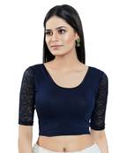 Gothic Navy Blue Non Padded Lycra Readymade Blouse