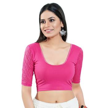 Stretchable Non - Padded Cotton Lycra Round Neck Blouse 1