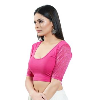 Stretchable Non - Padded Cotton Lycra Round Neck Blouse 3