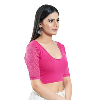 Stretchable Non - Padded Cotton Lycra Round Neck Blouse 4