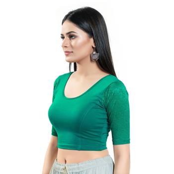 Green Cotton Readymade Women's Blouse for Daily Wear 3