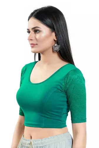 Green Cotton Readymade Women's Blouse for Daily Wear