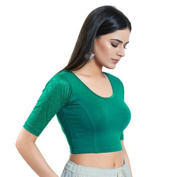Green Cotton Readymade Women's Blouse for Daily Wear 4