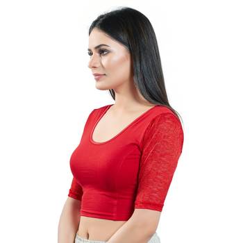 Stretchable Non - Padded Cotton Lycra Round Neck Blouse 3
