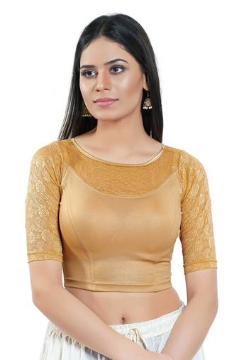 Stretchable Non - Padded Shimmer Boat Neck Blouse