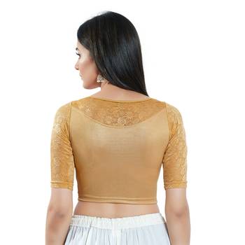 Stretchable Non - Padded Shimmer Boat Neck Blouse 2