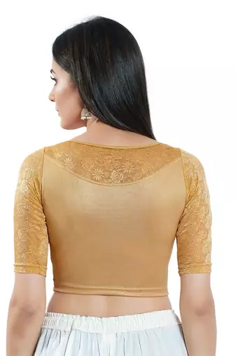 Stretchable Non - Padded Shimmer Boat Neck Blouse