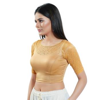 Stretchable Non - Padded Shimmer Boat Neck Blouse 3