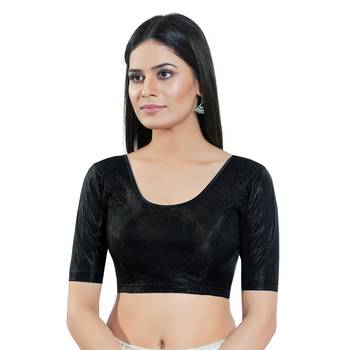 Stretchable Non - Padded Shimmer Round Neck Blouse 1