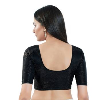 Stretchable Non - Padded Shimmer Round Neck Blouse 2
