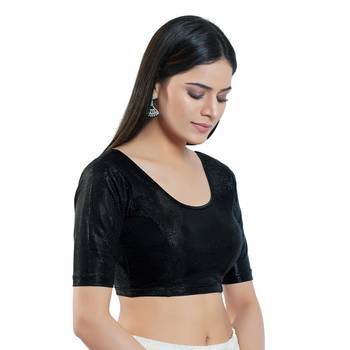 Stretchable Non - Padded Shimmer Round Neck Blouse 4