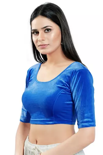 Stretchable Non - Padded Velvet Round Neck Blouse