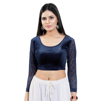 Stretchable Non - Padded Velvet Round Neck Blouse 1