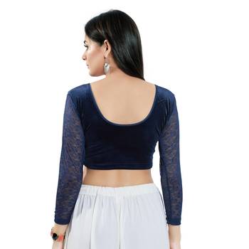 Stretchable Non - Padded Velvet Round Neck Blouse 2