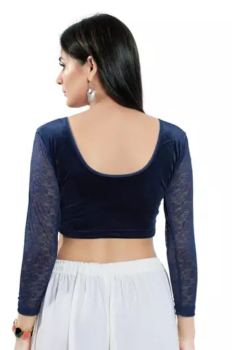 Stretchable Non - Padded Velvet Round Neck Blouse