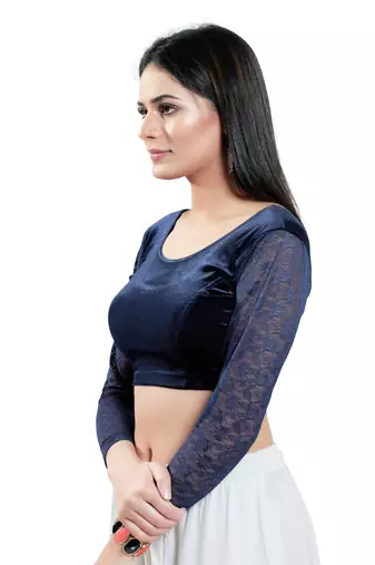 Stretchable Non - Padded Velvet Round Neck Blouse