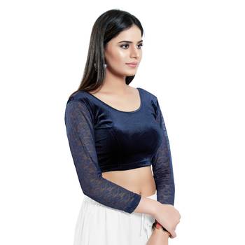 Stretchable Non - Padded Velvet Round Neck Blouse 4