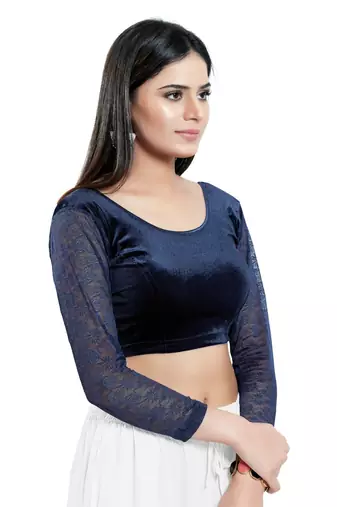 Stretchable Non - Padded Velvet Round Neck Blouse