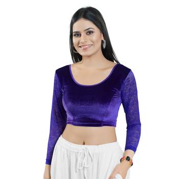 Stretchable Non - Padded Velvet Round Neck Blouse 1