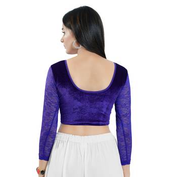 Stretchable Non - Padded Velvet Round Neck Blouse 2