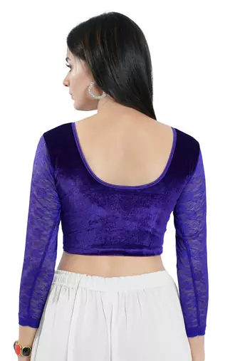 Stretchable Non - Padded Velvet Round Neck Blouse