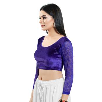 Stretchable Non - Padded Velvet Round Neck Blouse 3