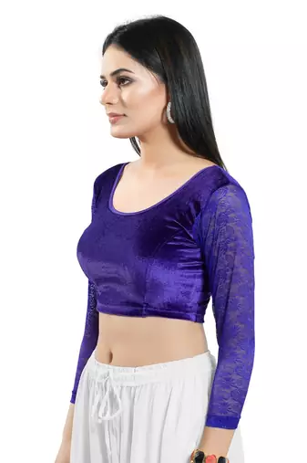 Stretchable Non - Padded Velvet Round Neck Blouse