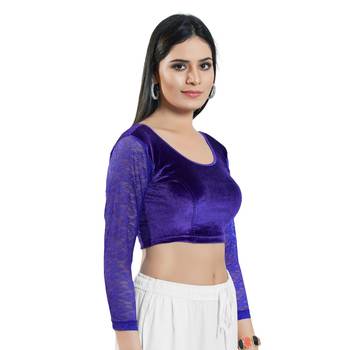 Stretchable Non - Padded Velvet Round Neck Blouse 4