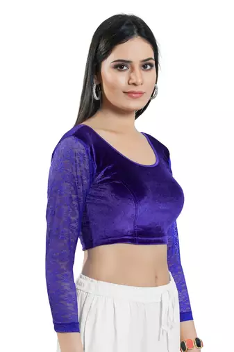 Stretchable Non - Padded Velvet Round Neck Blouse