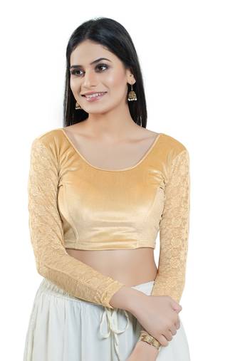 Stretchable Non - Padded Velvet Round Neck Blouse