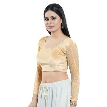 Stretchable Non - Padded Velvet Round Neck Blouse 3