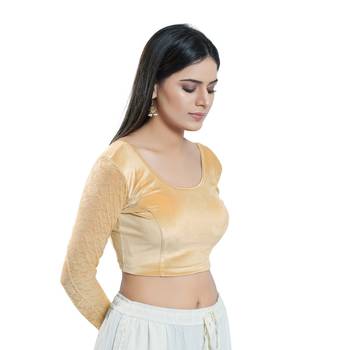 Stretchable Non - Padded Velvet Round Neck Blouse 4
