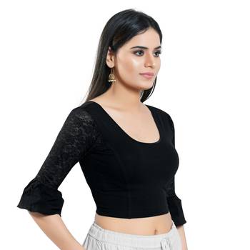 Stretchable Non - Padded Cotton lycra Round Neck Blouse 4