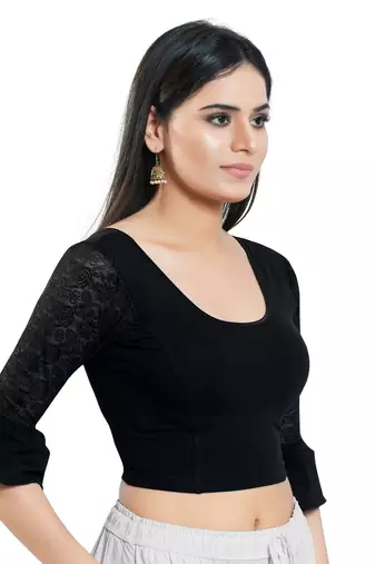 Stretchable Non - Padded Cotton lycra Round Neck Blouse